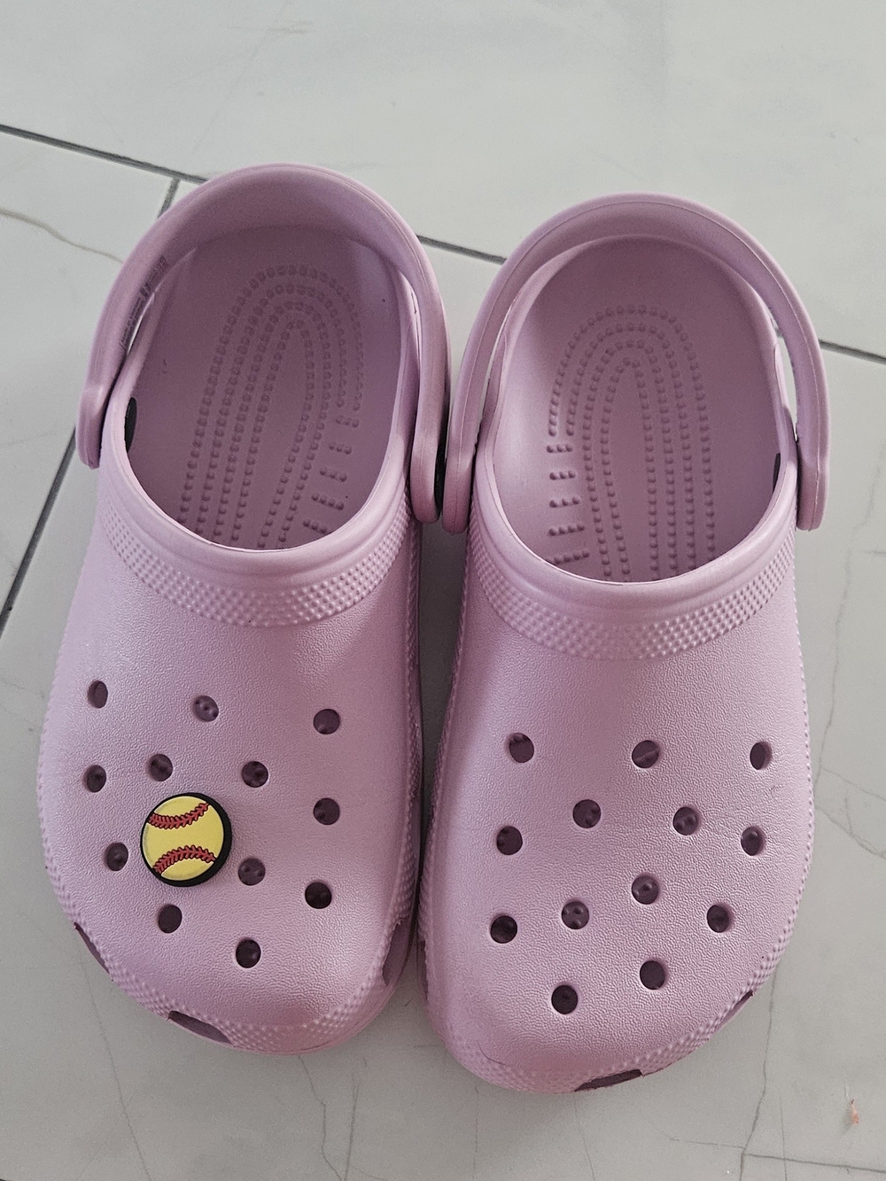 CROCS Classic Clog Sandals in Light Pink with Baseball Charm